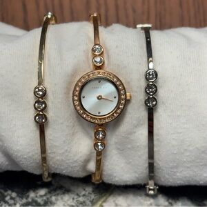 Anne Klein Women's Swarovski Crystal-Accented Watch and Bangle Set